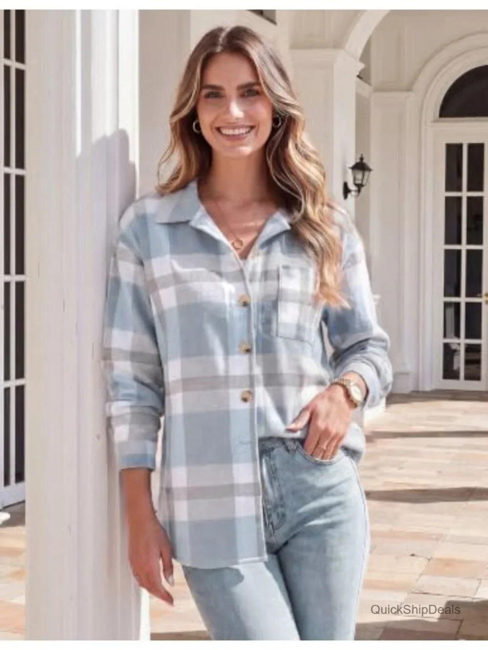 Plaid Flannel Shacket Jacket Button Down Long Sleeve Shirt